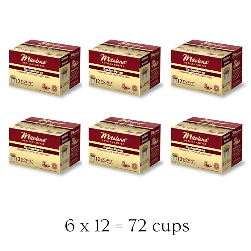 Mitalena Artisan Coffee: Golden Pecan Low Acid Coffee Pods - Medium Roast, Organic, Vanilla Pecan Flavored - 72 Brew Cups