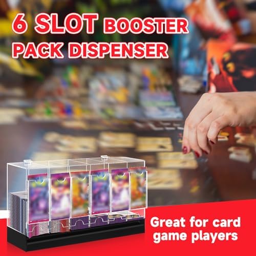 1 Pcs Acrylic Booster Pack Dispenser, Card Dispenser Storage and Organizer, for Trading Card, Booster Packs, Sports & More (Black Base 6 Slots)