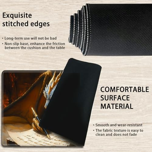 Playmats for Magic: The Gathering MTG Card Game Mat Plus 50 Pcs Card Sleeves, 24 x 14 inch TCG Mat with Stitched Edge for Commander Deck Duskmourn Board Game, Dragon Writing with Feet