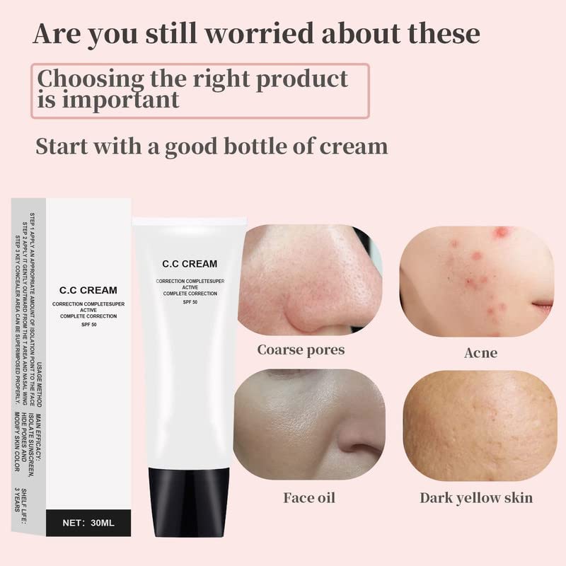 Cc Cream Self Adjusting for Mature Skin,Skin Tone Adjusting CC Cream SPF 50,for Older Women-1.01 oz(2PCS)