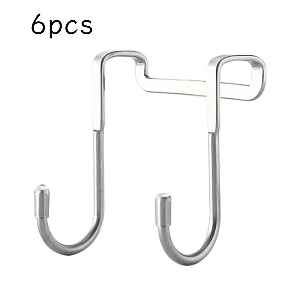 PRINKROOMY Over The Door Hooks, Stainless Steel Double Hooks, No Drill Cabinet Hooks for Kitchen Cabinet, Bathroom, Wardrobe, Office, Dormitory (6pcs)