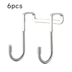 PRINKROOMY Over The Door Hooks, Stainless Steel Double Hooks, No Drill Cabinet Hooks for Kitchen Cabinet, Bathroom, Wardrobe, Office, Dormitory (6pcs)