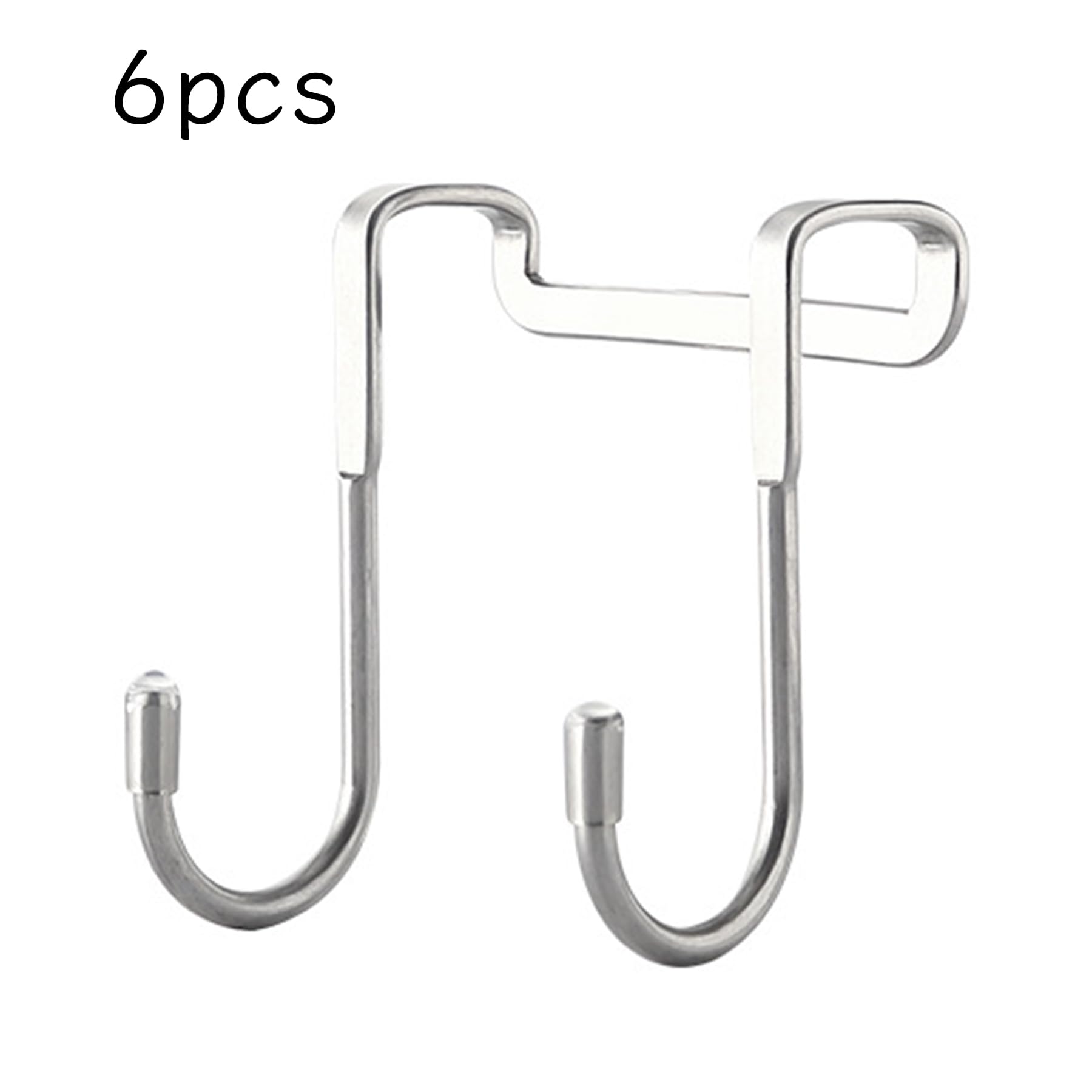 PRINKROOMY Over The Door Hooks, Stainless Steel Double Hooks, No Drill Cabinet Hooks for Kitchen Cabinet, Bathroom, Wardrobe, Office, Dormitory (6pcs)