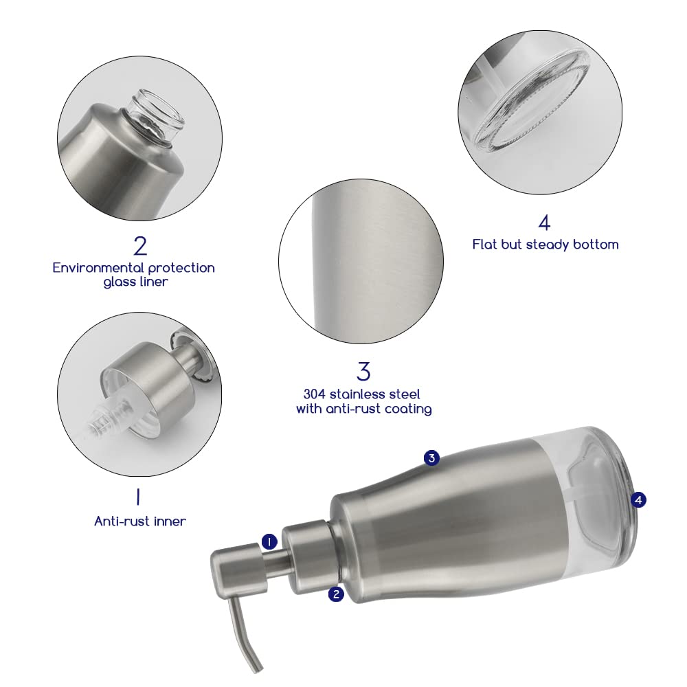 Gaussra Kitchen Soap Dispenser with Silicone Tray & Stickers 11 OZ / 320 ML