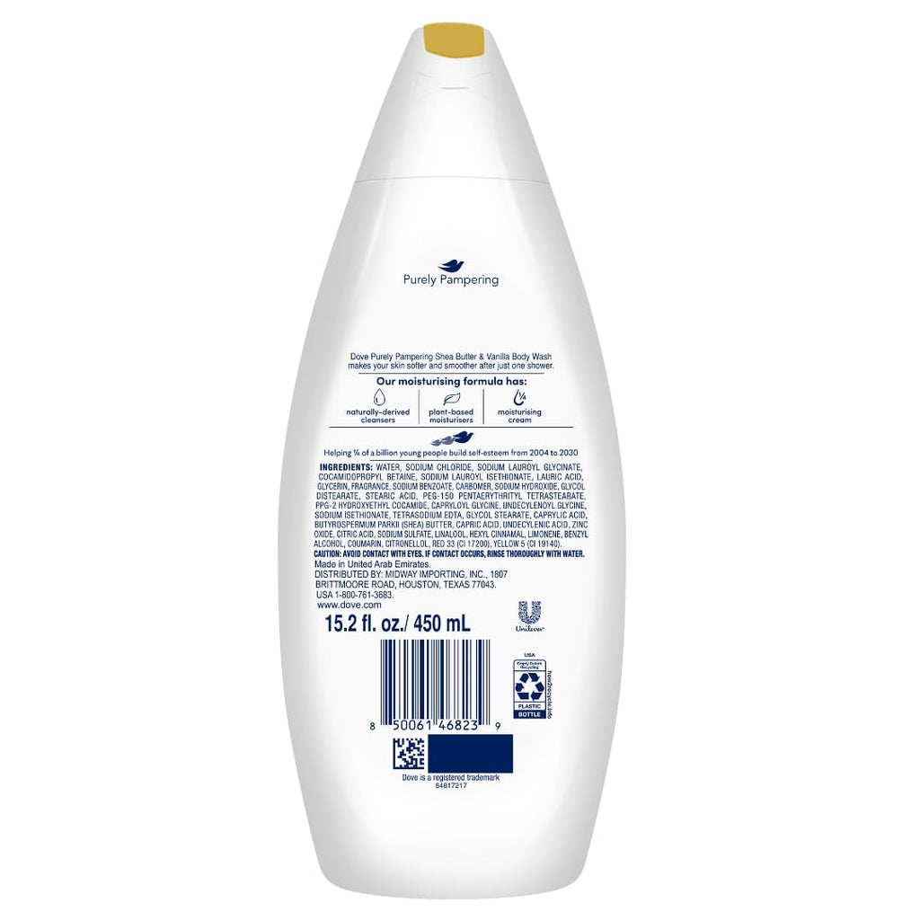 Dove Body Wash 3-Pack – Purely Pampering, Shea Butter & Warm Vanilla for Softer, Smoother Skin, 15.2 Oz Ea