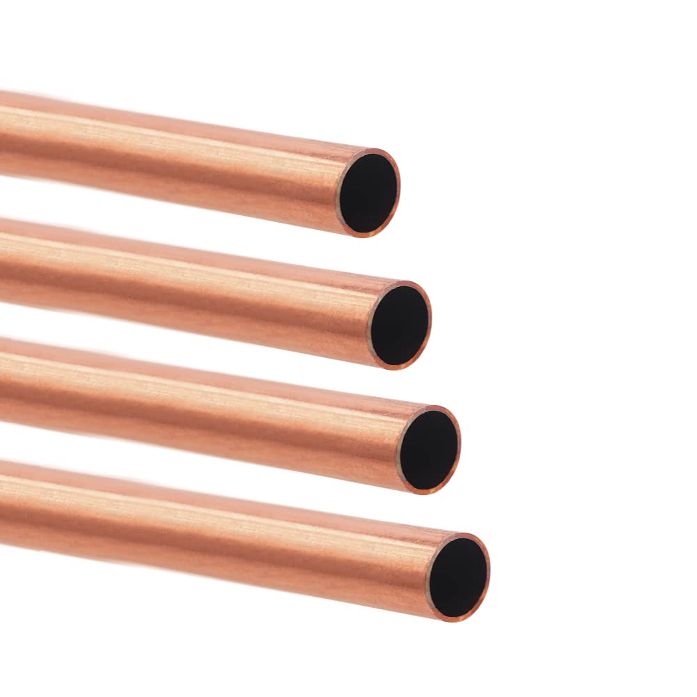 Tynulox 1/4"(6.5mm) OD 99.9% Copper Tube 0.5mm Wall × 300mm Length × 4Pcs, Pure Copper Tubing 110 Copper Seamless Round Tubing for Refrigerator, Jewellery and Industry