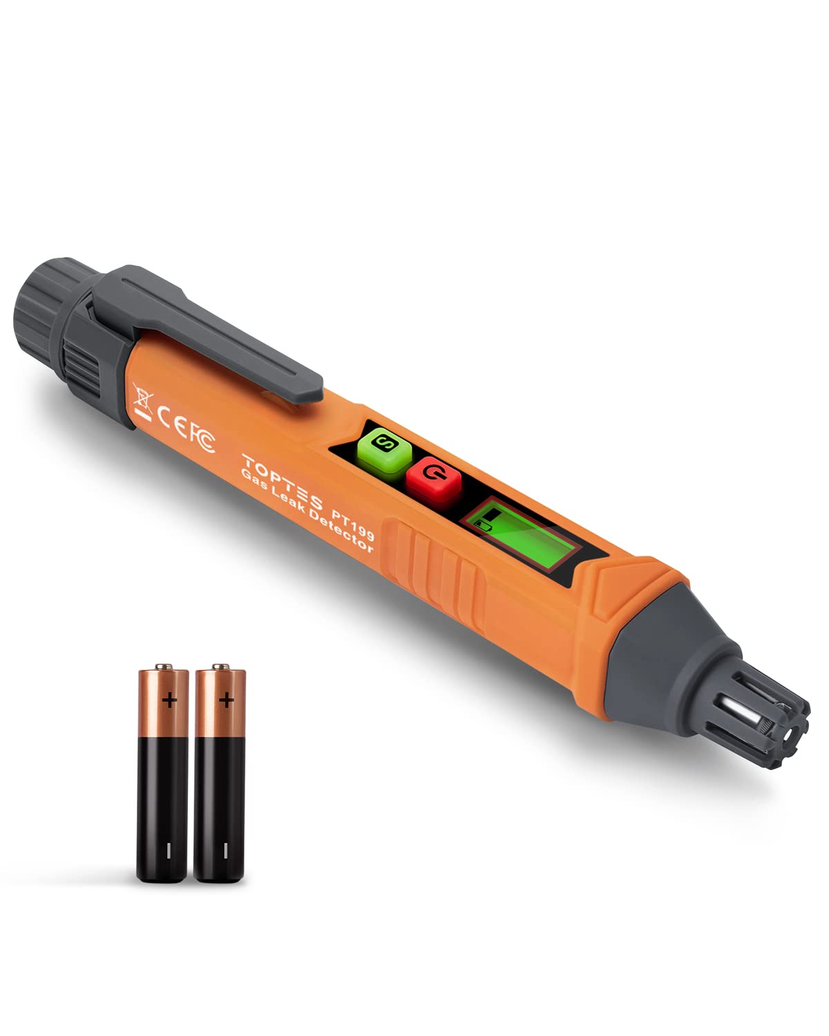 PT199 Natural Gas Leak Detector with Audible & Visual Alarm, Portable Gas Sniffer to Locate Combustible Sources Like Methane, Propane for Home(Includes Battery x2)-Orange