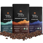 Peak State Coffee with Benefits, 3 Bag Variety Pack – Mushroom Coffee, Low Acid & Smooth, Immunity Boost, Brain Sustain & Stress Less, Organic Whole Bean Coffee, Gluten Free, 12 oz. Each