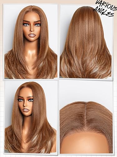 GORGIUS Ombre Brown Wig with Blonde Highlights Glueless Straight Wig Crafted With Style-Archive Technology: Premium Fiber & Remy Human Hair Blended with Natural Pre-Plucked Hairline