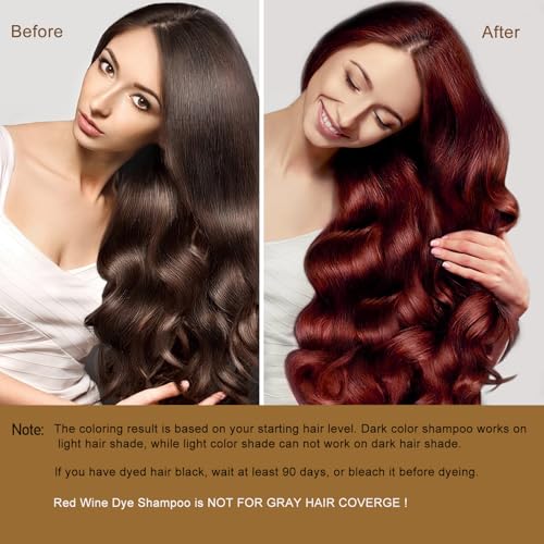 Fvquhvo Red Hair Dye Shampoo 3 in 1, Argan Oil Instant Hair Color Shampoo, Long Lasting Red Hair Shampoo, Semi-Permanent Red Hair Dye, Shampoo Hair Dye Easy to Use (Red Wine)