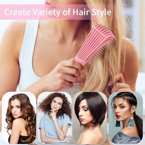 BRUSHZOO Hair Brush Set, Hair Brushes for Women Men kid Wet Dry All Hair Detangling Parting Styling, Brush Set with Detangler Brush, Edge Brush, Teasing brush, Rat Tail Comb (Pink)