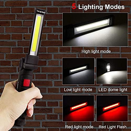 Tool Gifts for Men Dad Him, Rechargeable Work Lights, LED Work Light with Magnetic Base & Hanging Hook, 360°Rotate Rechargeable Flashlights for Mechanics Car Repair Home, Camping (2 Pack)