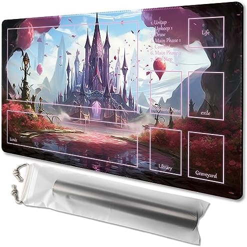 MTG Playmat Size 24x14in Free Storage Bags Non-Slip Backing Printing, Ideal for Card Game Enthusiasts TCG Playmat (with Zone,Secret of The Tower)