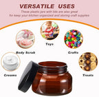 Tessco 24 Pack Plastic Jars with Lids Labels Plastic Containers Round Refillable Cosmetic Containers Empty Body Butter Jars Sugar Scrub Containers for Cosmetics (Brown,8 oz)