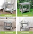 Y&M 2-Tier Bathroom Shower Bench with Waterproof Storage Shelf, HDPE Towel & Shower Head Shelves Curved Seat, Small Tub Chair for Shaving Legs Foot Stool, Bath, Spa, Indoor or Outdoor Use, Gray