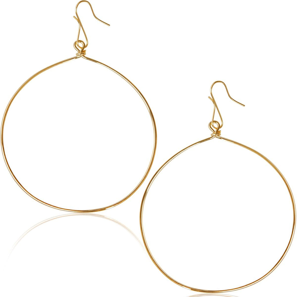 18K Gold Plated Dangle Earrings for Women - Large Dangly Round Circle Hoops