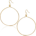18K Gold Plated Dangle Earrings for Women - Large Dangly Round Circle Hoops
