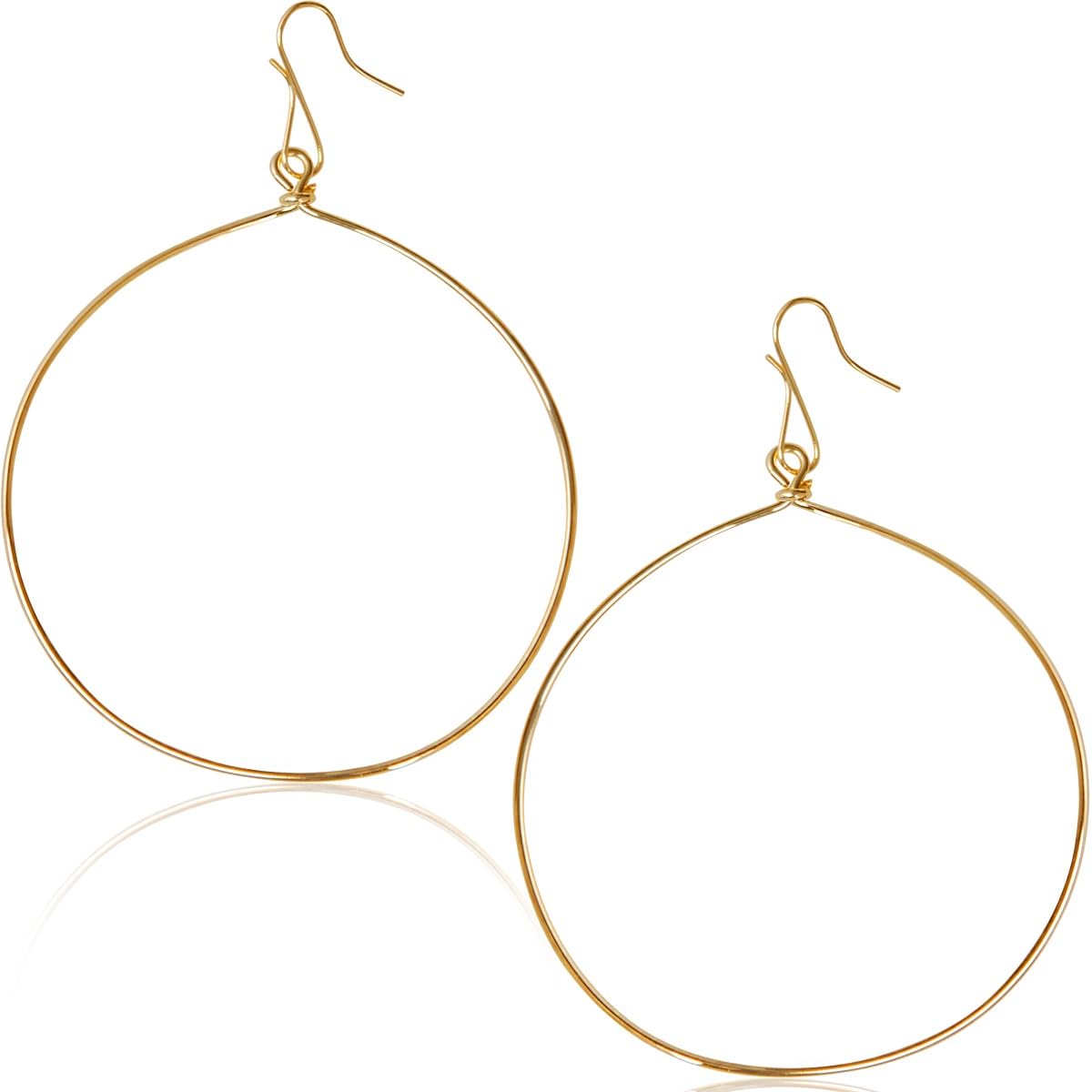 18K Gold Plated Dangle Earrings for Women - Large Dangly Round Circle Hoops