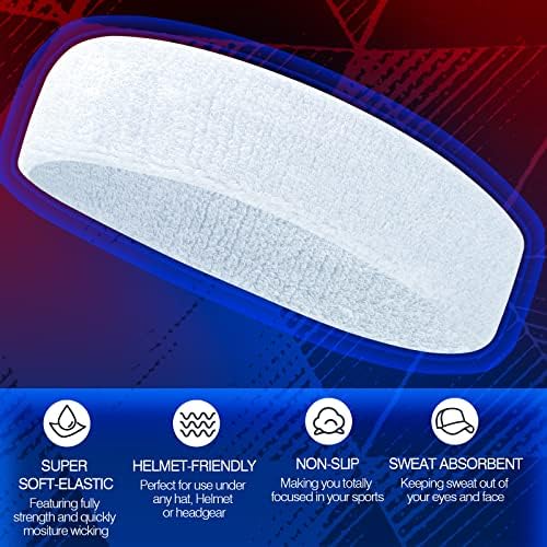 Sweatbands Sports Headband for Men & Women, Moisture Wicking Hairband Athletic Towel Headbands Cotton Head Sweat Bands for Running, Cycling, Yoga, Spa