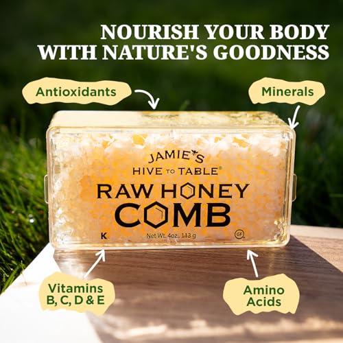 Jamie's Hive To Table 100% Raw Honeycomb, 48 Oz (Pack of 12) – All-Natural Pure Georgia Honeycomb – Fresh Georgia Honeycomb with Bee Pollen and Propolis, No Additives or Preservatives, Non-GMO