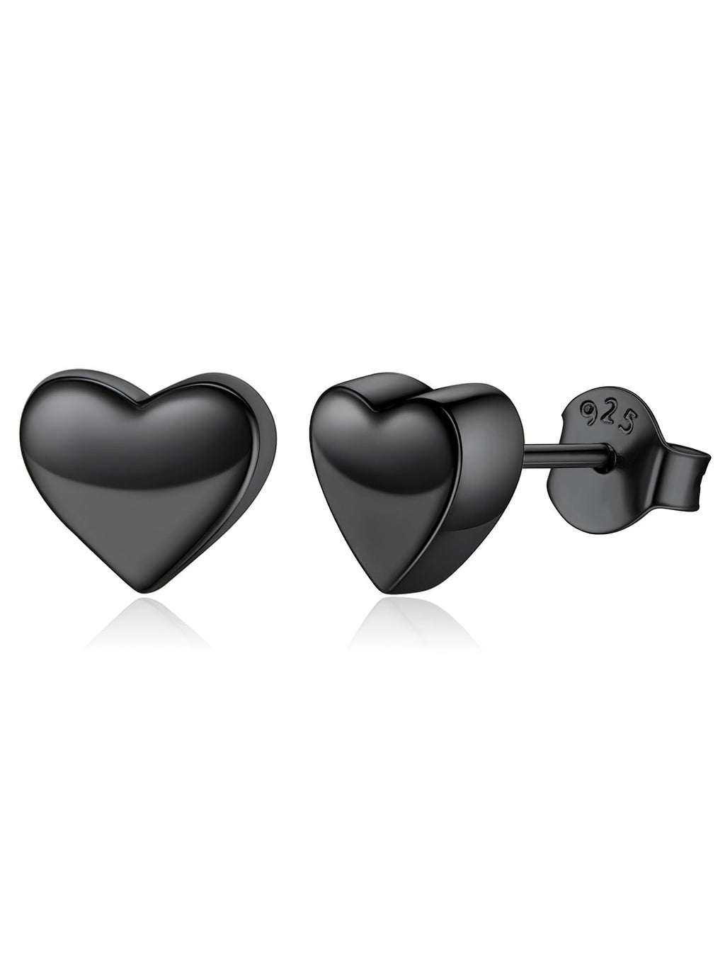 ChicSilver Black Heart Earrings for Women Sterling Silver Heart stud Earrings Hypoallergenic Black Earring 7MM