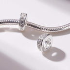 925 Sterling Silver Spacer Charm Bead for Pandora Charms Bracelets (4pcs Clear CZ Stoppers)