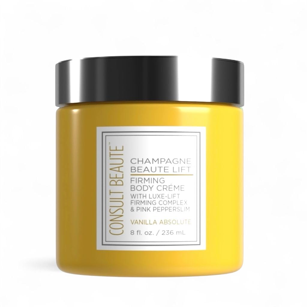 Consult Beaute Champagne Lift Hydrating Firming Body Cream with Pink Pepperslim for Crepey Skin Moisturizer Tightens, Tones & Hydrates Dry Skin on Arms & Legs - Vanilla Absolute, 8 oz.