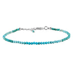 YANARA Real Turquoise Bracelet For Women Genuine Gemstone, Natural December Birthstone, Handmade Simple Bracelet, Gorgeous Micro Beads Chakra Jewelry, Crystals Silver Plated Chain 8 inch