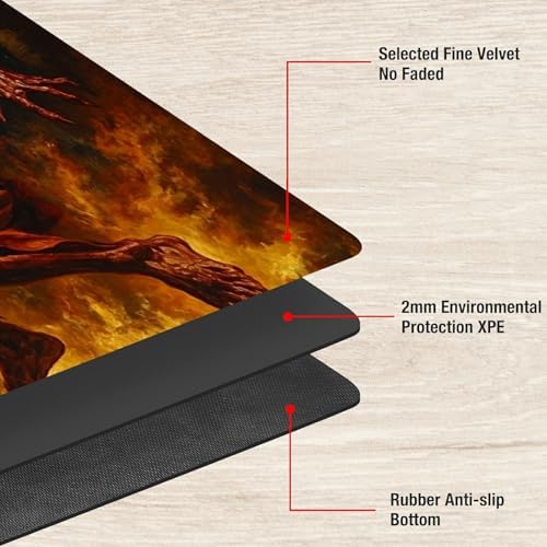 Playmats for Magic: The Gathering MTG Card Game Mat Plus 50 Pcs Card Sleeves, 24" x 14" TCG Mat with Stitched Edge for Commander Deck Duskmourn Board Game, Jesus Play Basketball with The Devil