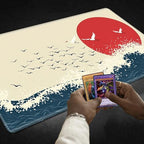 Playmats for Magic: The Gathering MTG Card Game Mat Plus 50 Pcs Card Sleeves, 24 x 14 inch TCG Mat with Stitched Edge for Commander Deck Duskmourn Board Game, Janpanese Sun Sea