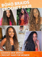 Goddess Box Braids Crochet Hair for Women 24 Inch 8 Packs Boho Crochet Box Braids with Curly Ends Bohemian Pre-looped Box Braids Crochet Braiding Hair Extensions(24inch,1B/27)