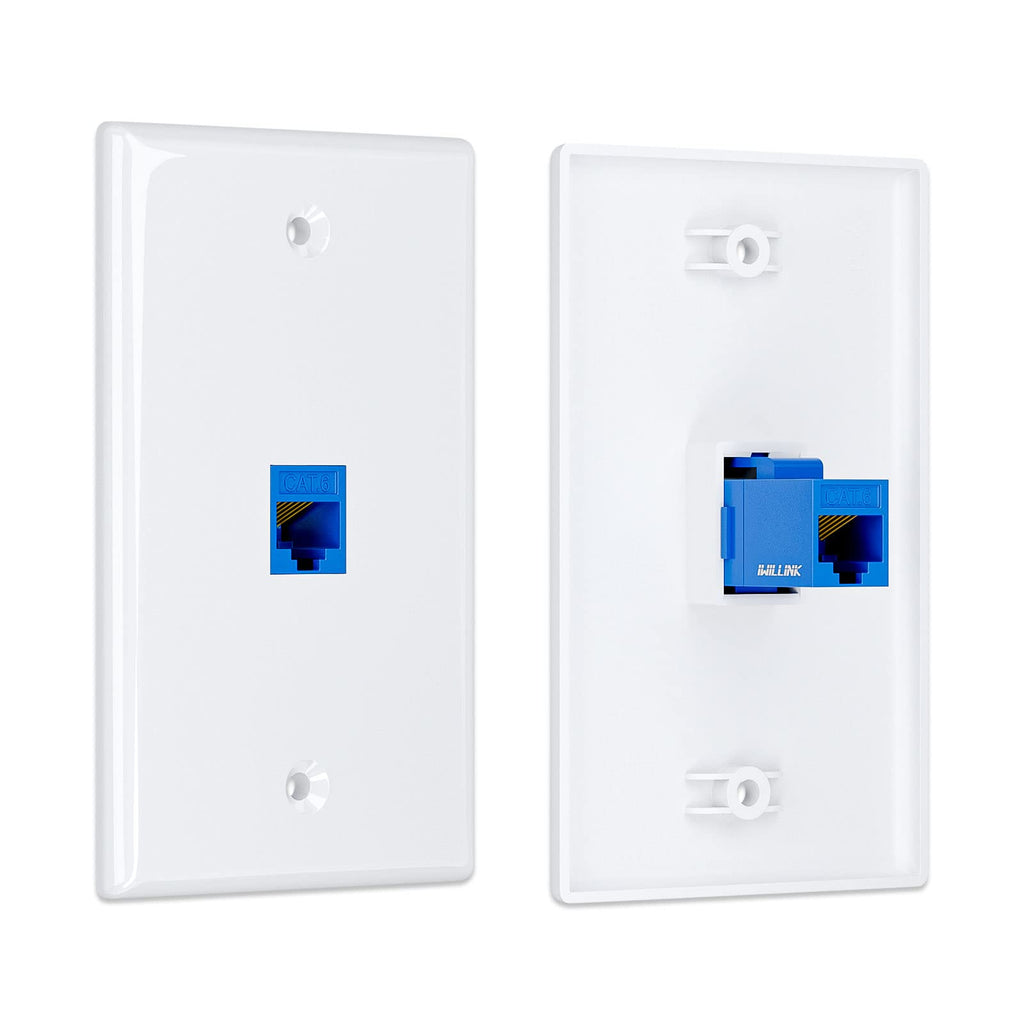 iwillink (10-Pack) Ethernet Wall Plate, 1-Port Keystone Jack Wall Plate with RJ45 Keystone Inline Coupler insert, Female to Female Cat6 Wall Plate, Blue