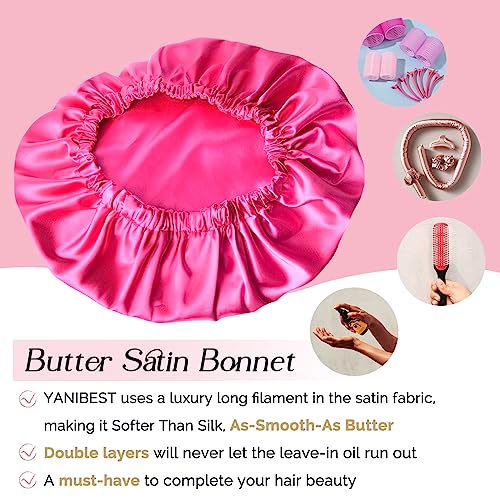 YANIBEST Double Layer Satin Bonnet Silk Bonnet Adjustable Hair Bonnet for Sleeping Hair Bonnets for Women Curly Natural Hair
