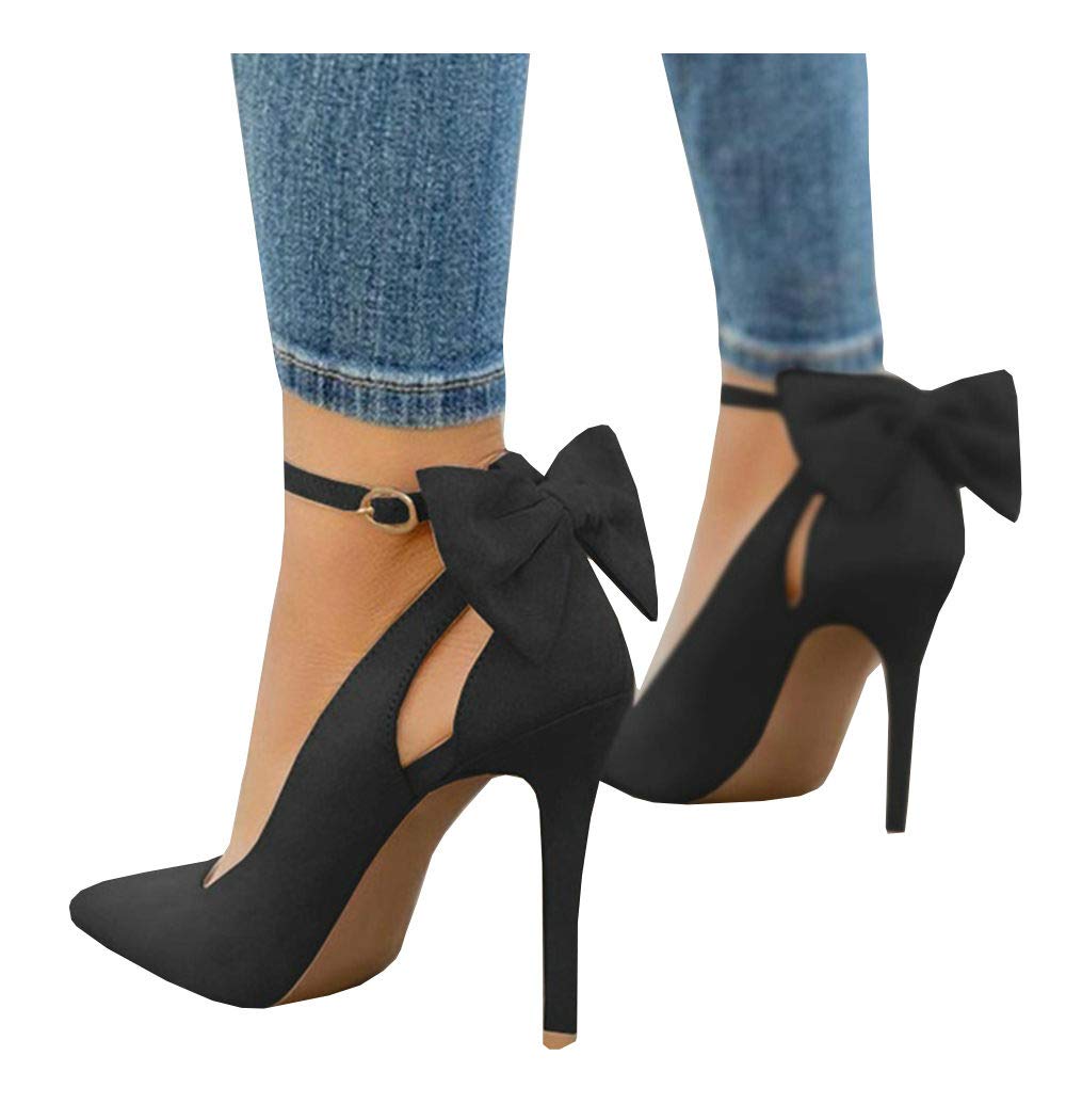 PiePieBuy Women's Pointed Toe High Heels Ankle Strap D'Orsay Pumps Shoes Bow Wedding Bowtie Back Dress Sandals