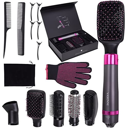 5 in 1 Hair Dryer Brush, Negative Ion Electric Hot Air Blow Dryer Brush Comb (black-red)