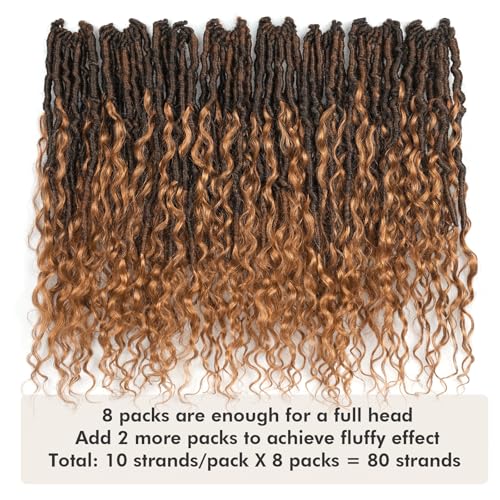 ToyoTress Boho Croceht Locs With Human Hair Curls - 16 Inch 8 Packs Ombre Brown Handmade Pre-Looped Crochet Braids For Black Women Human Hair, Butterfly Faux Locs (16 Inch, T30-8P)