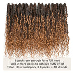 ToyoTress Boho Croceht Locs With Human Hair Curls - 16 Inch 8 Packs Ombre Brown Handmade Pre-Looped Crochet Braids For Black Women Human Hair, Butterfly Faux Locs (16 Inch, T30-8P)