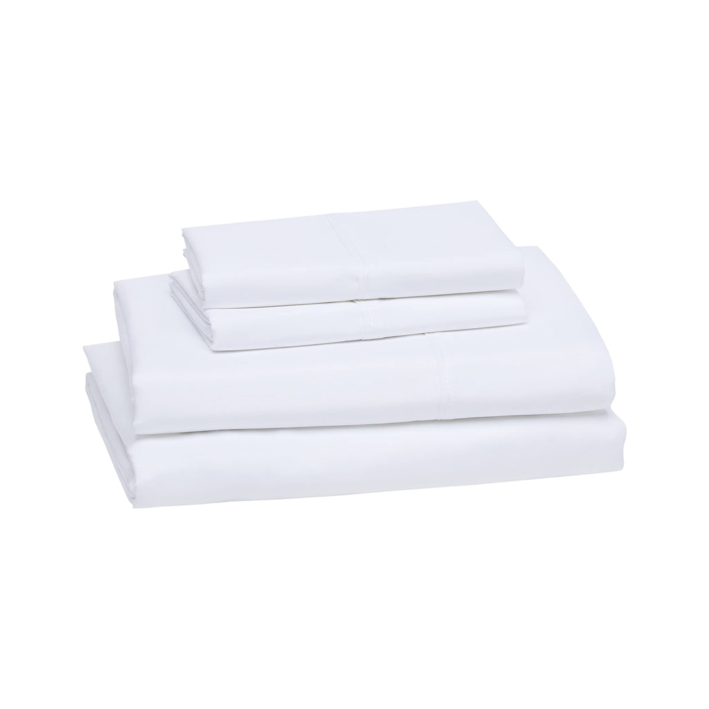Amazon Basics Lightweight Super Soft Breathable Wrinkle-Resistant Microfiber 4-Piece Bed Sheet Set with 14-Inch Deep Pockets, Queen, Bright White, Solid