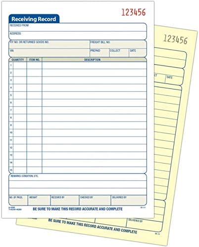 Adams Receiving Record Book, 2-Part, Carbonless, 5-9/16 x 8-7/16 Inches, 50 Sets per Book (DC5089) , White