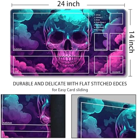 MTG Playmat with Zones Magic Card Playmat Game Mat,TCG & CCG Card Games Mat with Free Storage Bags Size 24 x 14 Inches (with Zones,Skeleton3)