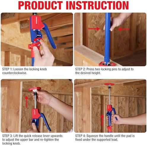 WORKPRO Cabinet Jack Support Pole, 18-1/2" to 29-1/2" Steel Telescopic Quick Support Rod Adjustable 3rd Hand Support System with 154 lbs Capacity for Cabinet Jack, Drywall Jack& Cargo Bars, 2-Pack