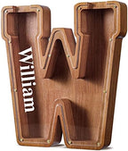 Summidate Customized Name Extra Large Wooden Piggy Bank for Kids Boys Girls Alphabets Letter A-Z Coins Bills Money Change Saving Box Clear Cover (Laser Engraved) Educational Toys 12"- Letter W