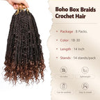 Boho Box Braids Crochet Hair 8 Packs Boho Crochet Braids Pre Looped 1B/30 Goddess Box Braids Crochet Hair for Black Women 14 Inch Boho Braids Crochet Hair Extension