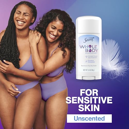 Secret Whole Body Deodorant Stick for Women, Unscented, Aluminum Free Deoderant Stick, 72 HR Odor Protection, 2.4 oz