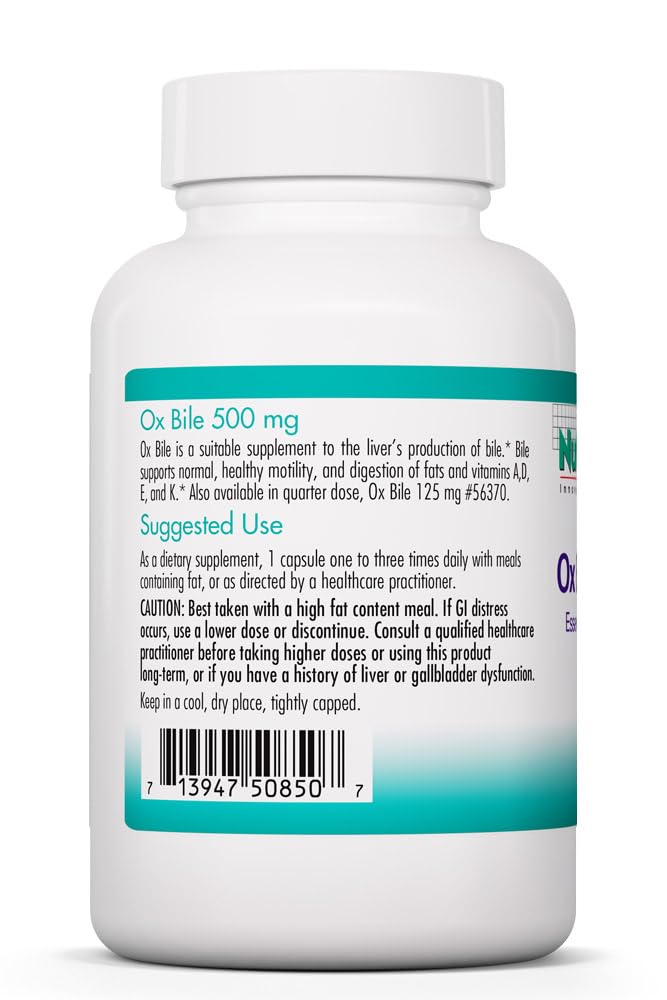 NutriCology Ox Bile 500 mg - Supports Fat Digestion - 500 mg Concentrated Bile Salts per Serving - Hypoallergenic & Vegetarian - 180 Servings - 180 Capsules