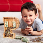 SummiDate Wooden Letter Piggy Bank| Piggy Bank for Boys Girls Toddler| Alphabet P Money Bank| Coin Bank Birthday Gift for Kids|Birthday Gift for Kids (P)