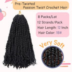 8 Packs Passion Twist Hair 12 Inch Pre-twisted Passion Twist Crochet Hair Pre-looped Crochet Braids Hair for Women Passion Twists Braiding Hair Synthetic Hair Extensions (12Strands/Pack; 1B#)