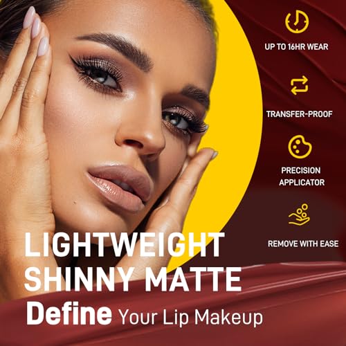 Matte Liquid Lipstick Set, 6 Colors 2-In-1 Mirror Matte Lip Glosses Kit,Velvet Lip Glaze Black Lipstick for Women,Long Lasting Shinny Lip Stain,Nude Lip Makeup Smudge Proof for Party Festival