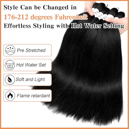 Braiding Hair Pre Stretched, 26 Inch 8 Pack Black Prestretched Braiding Hair For Women Braid Hair, Long Professional Synthetic Hair For Knotless Boho Crochet Braids,Yaki Straight Texture(26in,1b,8pc）