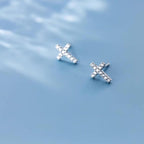 14K Hypoallergenic White Gold Plated Small Cross Silver Stud Earrings